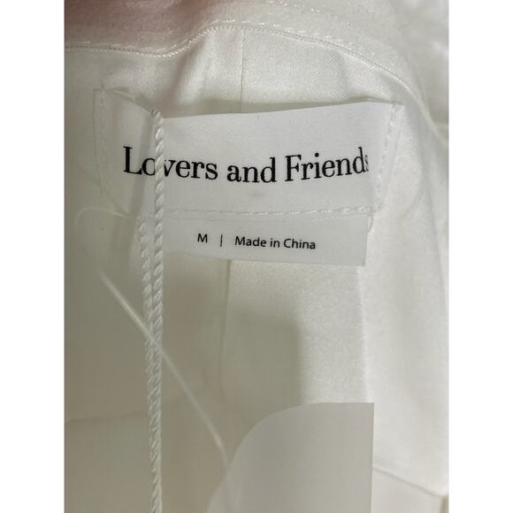 Lovers & Friends Moira Feather Trim Jumpsuit Strapless Wide Leg Satin White Sz M - Picture 11 of 12